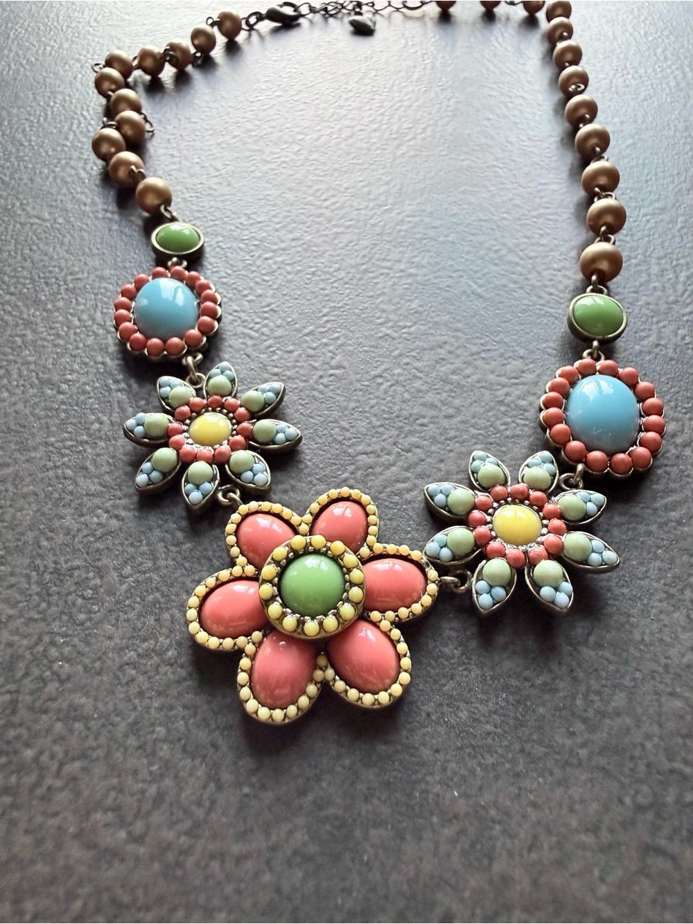 Carolee Enameled Floral Statement Necklace in Peach, Yellow and Blue